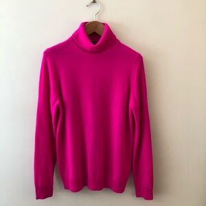 Hudson Bay 100% Cashmere Classic Fuchsia Turtleneck Sweater